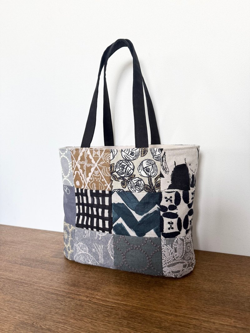 肩背包 mina perhonen 拼贴 - 侧背包/斜挎包 - 棉．麻 灰色