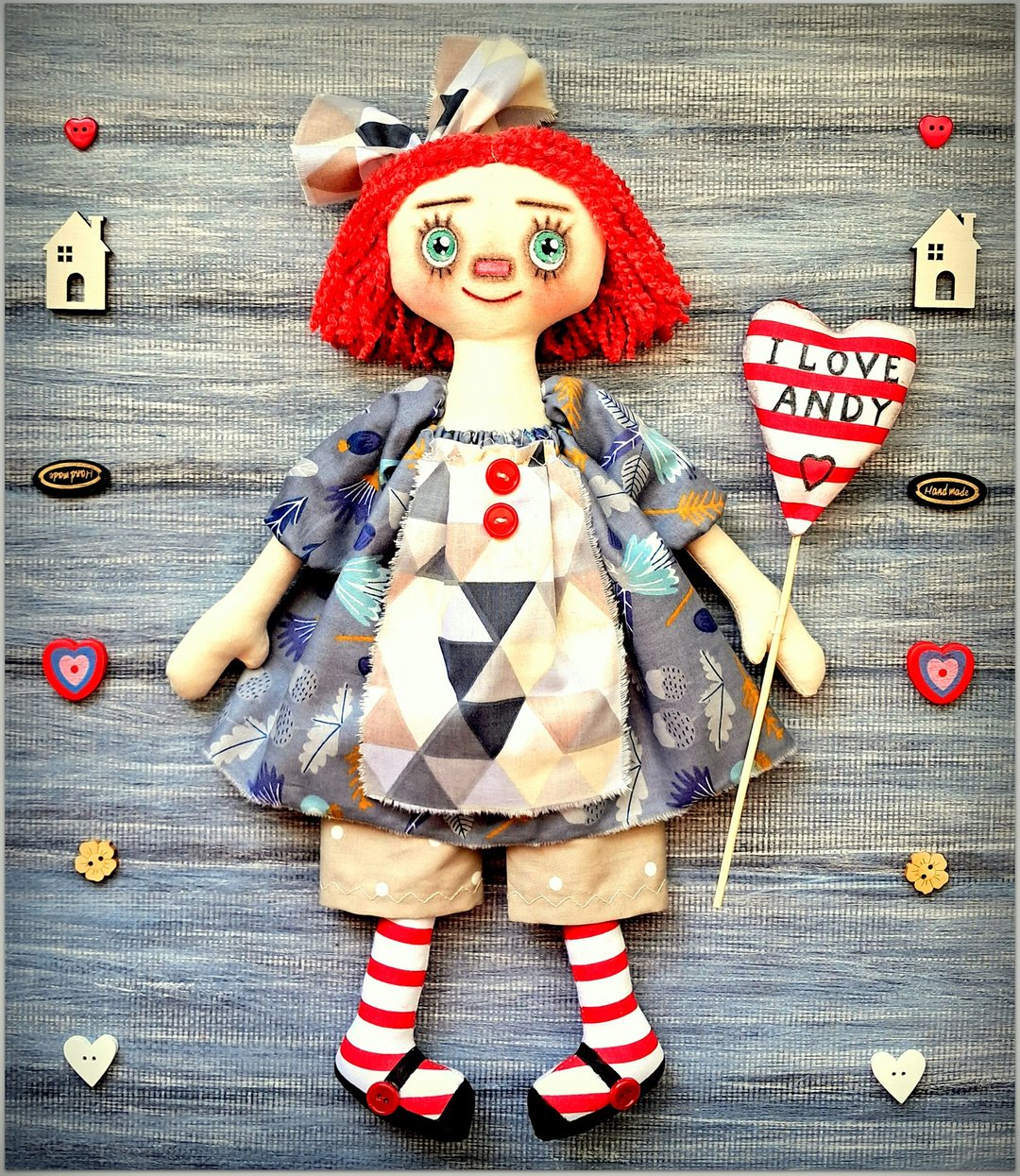 布娃娃 Annie 原创手工制作 Raggedy Doll，毛绒布娃娃，艺术纺织品 - 玩偶/公仔 - 棉 多色