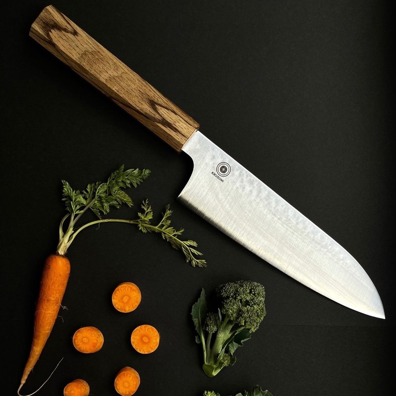 KIKUSUMI NATUR 烤栗木 八角菜刀 16cm 锤眼 不锈钢刀 - 菜刀/刀架 - 不锈钢 银色