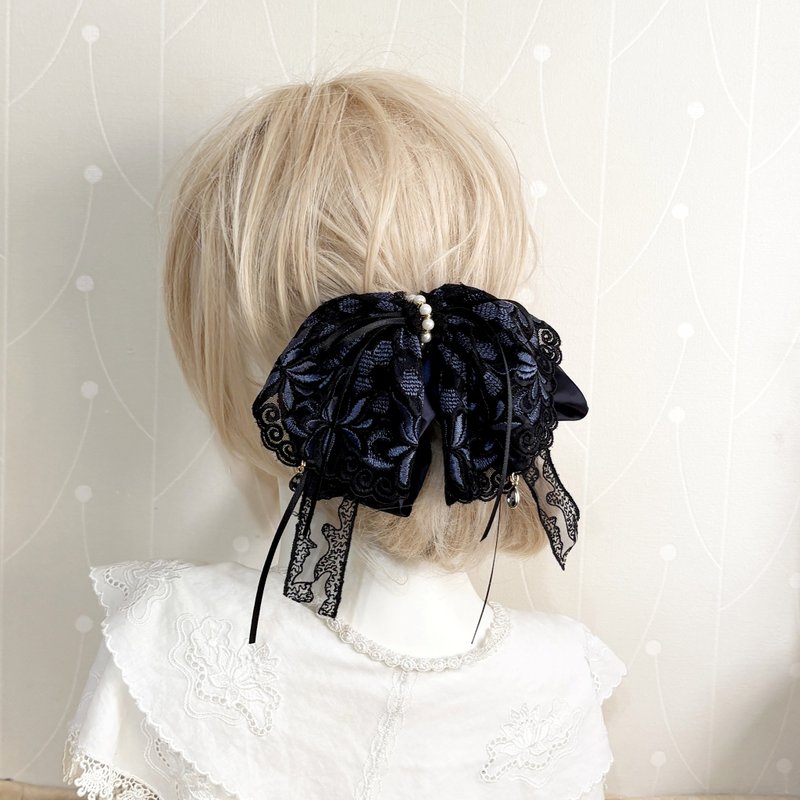 丈青蕾丝大蝴蝶结鲨鱼夹 香蕉夹 发夹 马尾夹 抓夹 相交夹 发圈 - 发饰 - 其他材质 蓝色