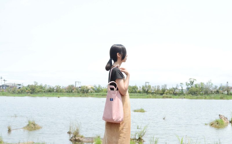 ::浏海树:: 双色帆布三用袋_藕色＋米色(夏季限定) - 侧背包/斜挎包 - 其他材质 粉红色