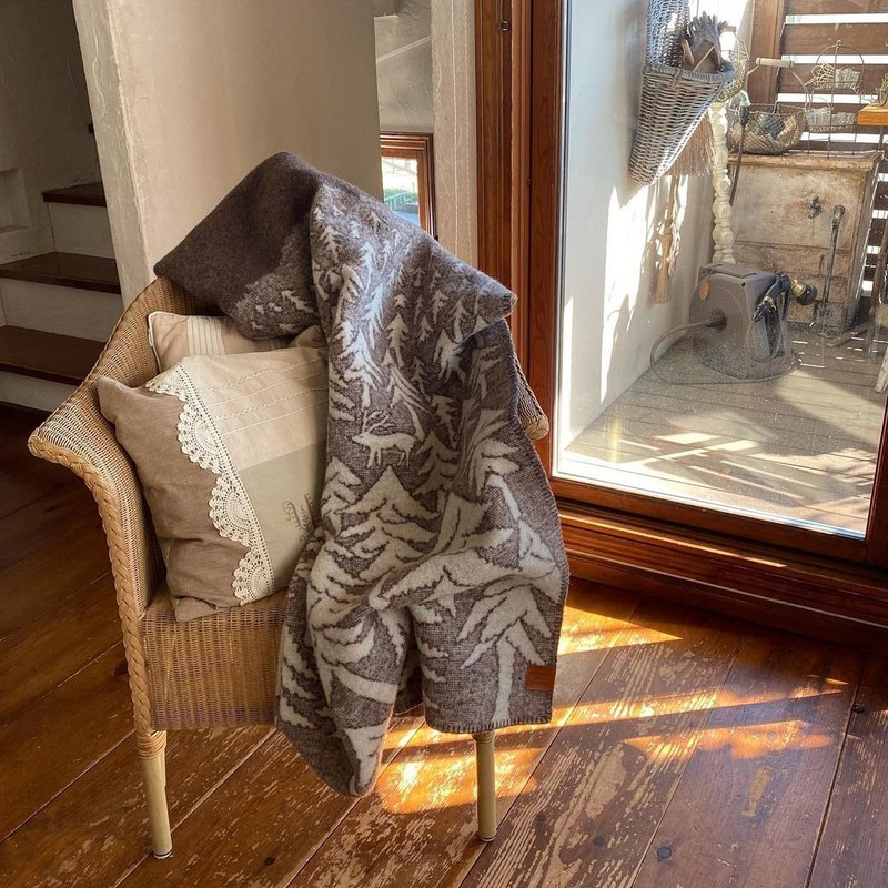 瑞典 Klippan 纯羊毛被毯 (森林小屋/棕) - 被子/毛毯 - 羊毛 多色