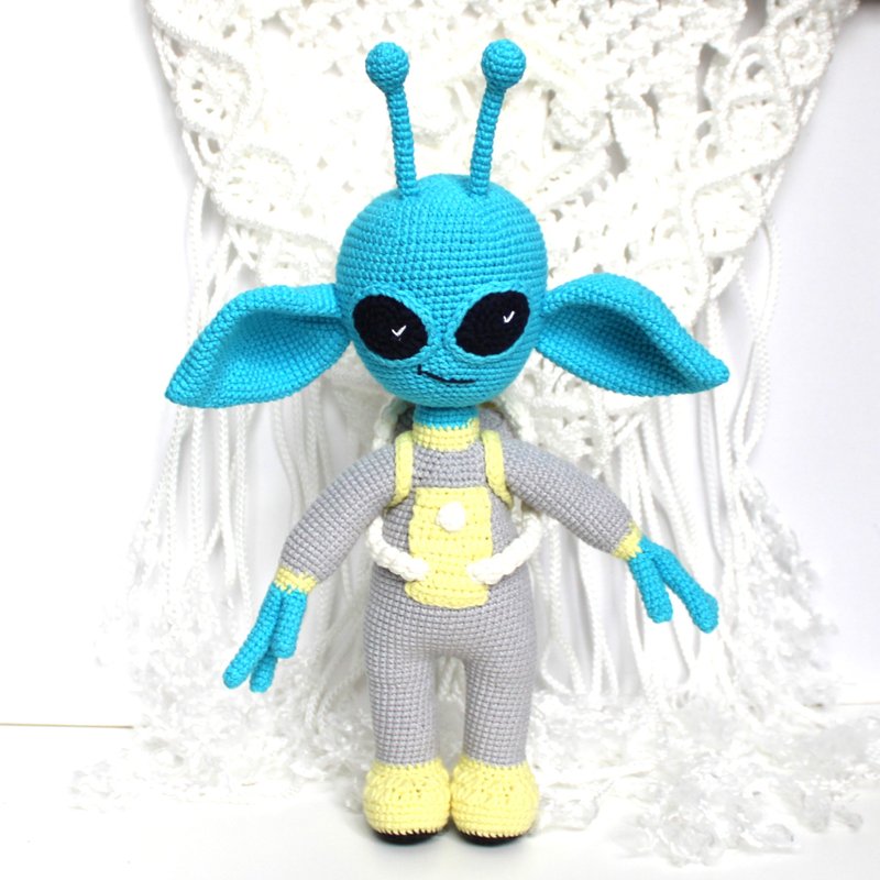 Alien soft toy  Personalized alien doll gift for boy  Crochet alien - 玩具/玩偶 - 羊毛 蓝色