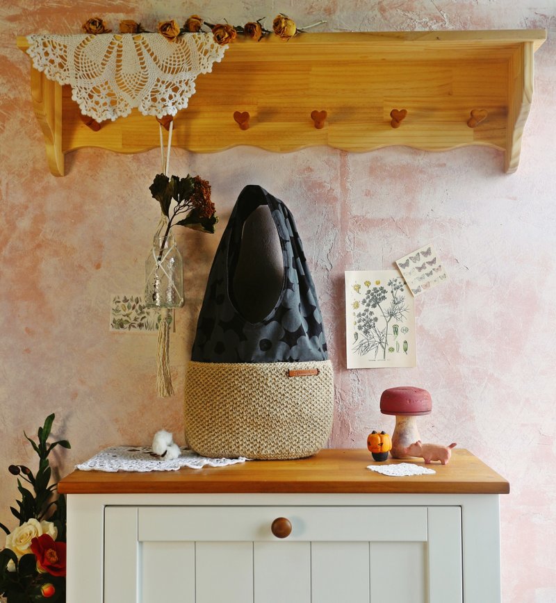 【限量现货】Handmade手工编织/黄麻绳编织/肩背包/麻绳布包 - 侧背包/斜挎包 - 棉．麻 黑色