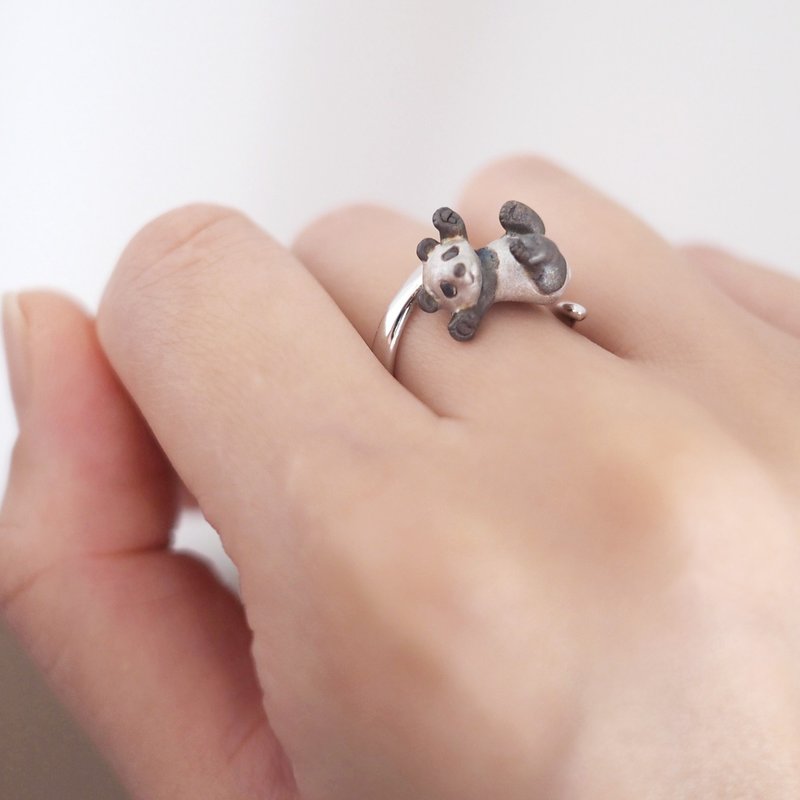 Rolling panda ring - 戒指 - 纯银 银色