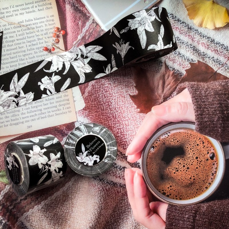 回忆之花。挚爱 自带离纸和纸胶带 - 纸胶带 - 纸 黑色