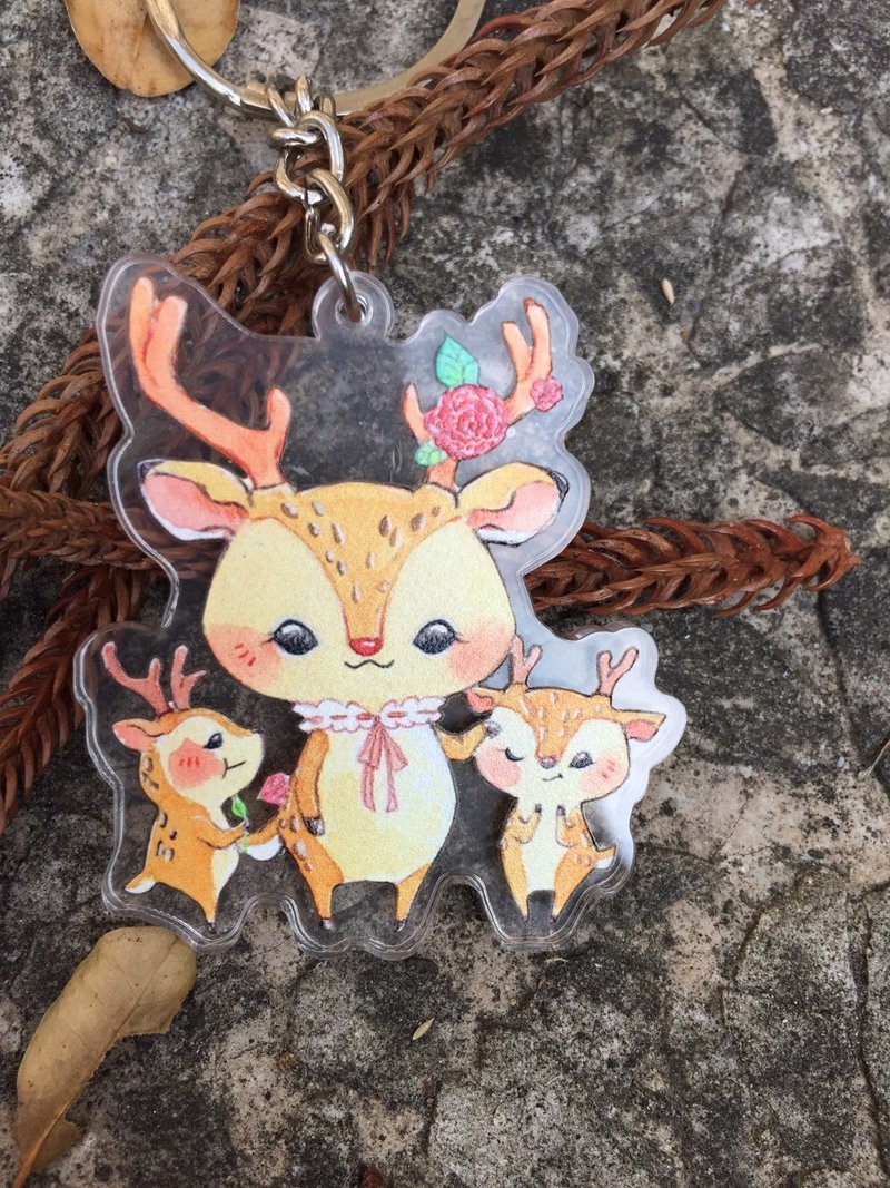 亲爱动物透明压克力钥匙圈-梅花鹿 - 钥匙链/钥匙包 - 塑料 卡其色