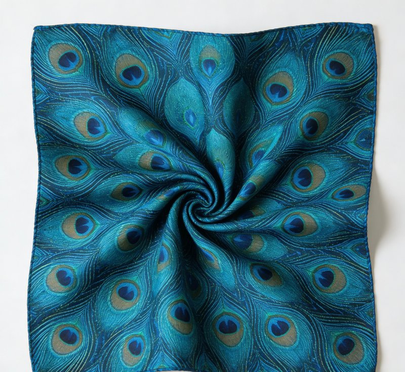 孔雀羽毛真丝口袋巾礼盒装绅士商务 - 手帕/方巾 - 丝．绢 