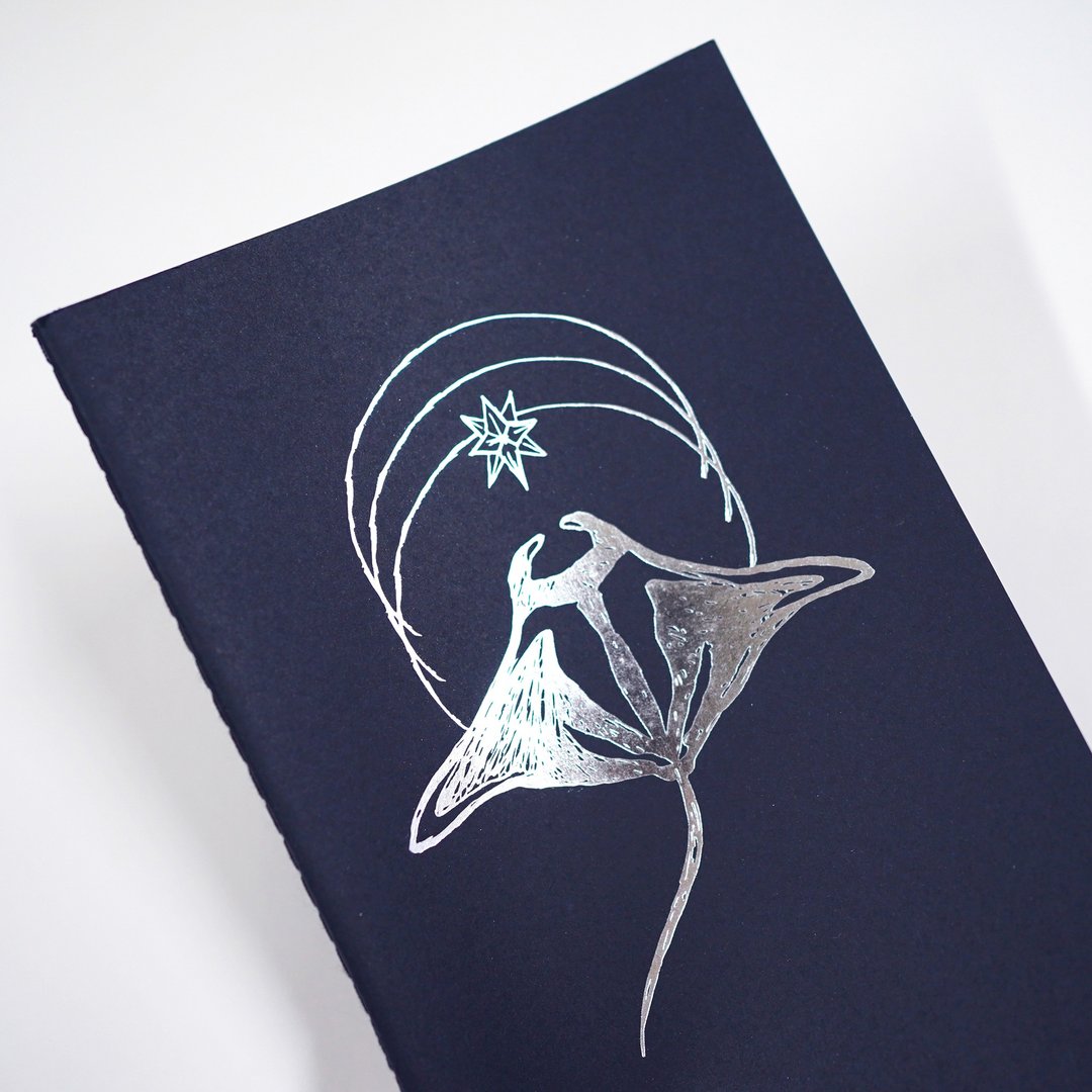 【Manta】魔鬼鱼 魟鱼 水彩 插画 镀银笔记簿 横线 手帐 无时效 - 笔记本/手帐 - 纸 黑色