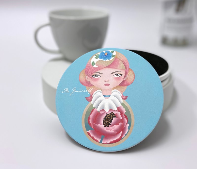 【插画家设计系列】做自己—前卫牡丹 马卡龙色 陶瓷杯垫 - 杯垫 - 瓷 