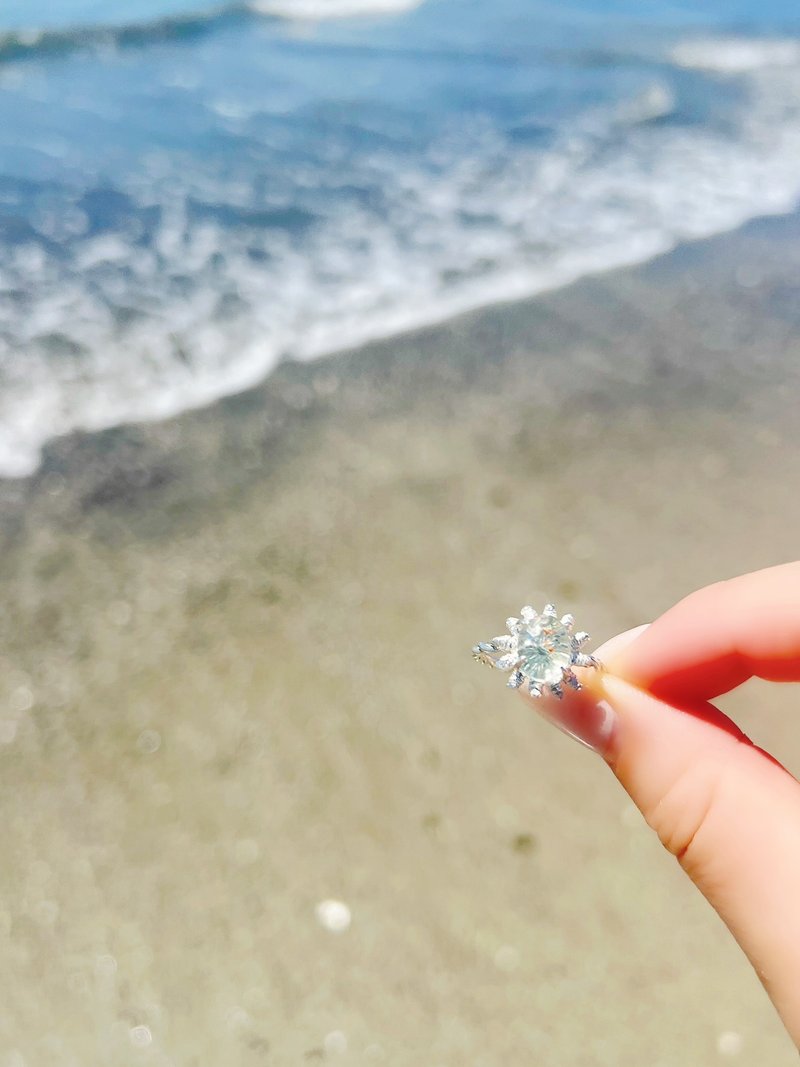 海蓝宝石戒指 - 戒指 - 其他金属 银色