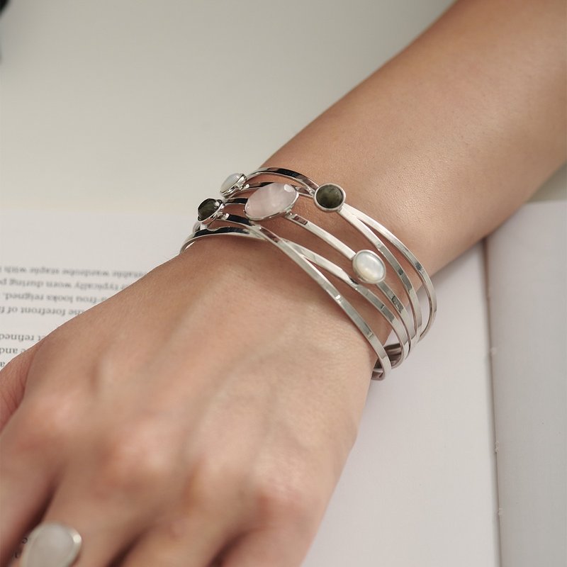 粉晶开口式手镯(共两色) - 手链/手环 - 半宝石 金色