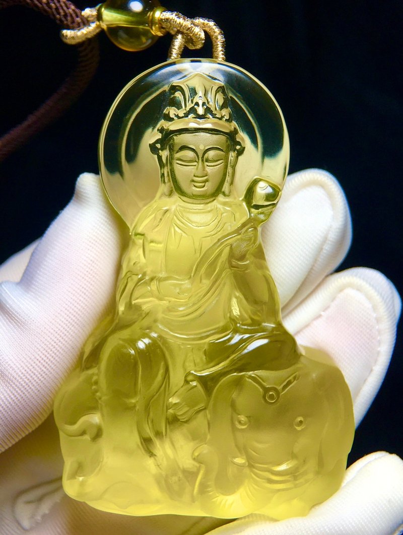 极品天然立体雕刻黄水晶普贤菩萨吊坠属龙蛇人本命佛财源广进 - 吊饰 - 水晶 