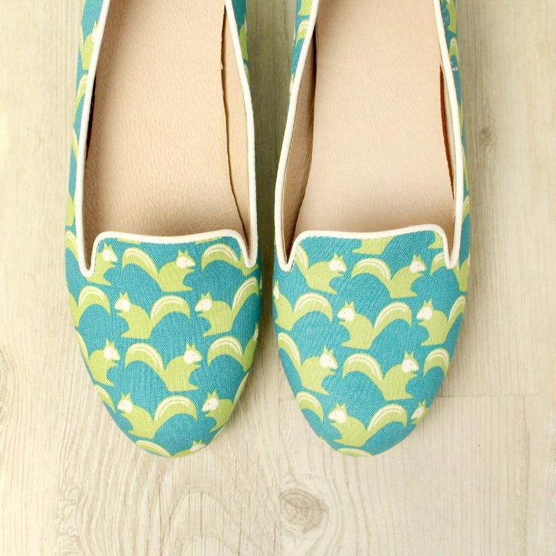 【23.5现货】松鼠向左走向右走内增高欧贝拉 /手工订制/日本布料 - 芭蕾鞋/娃娃鞋 - 棉．麻 绿色