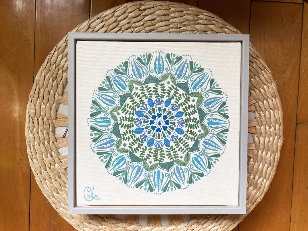曼陀罗绘画  灵性种子4 含经典框  Mandala painting Soul Seed 4 - 订制画像 - 棉 咖啡色