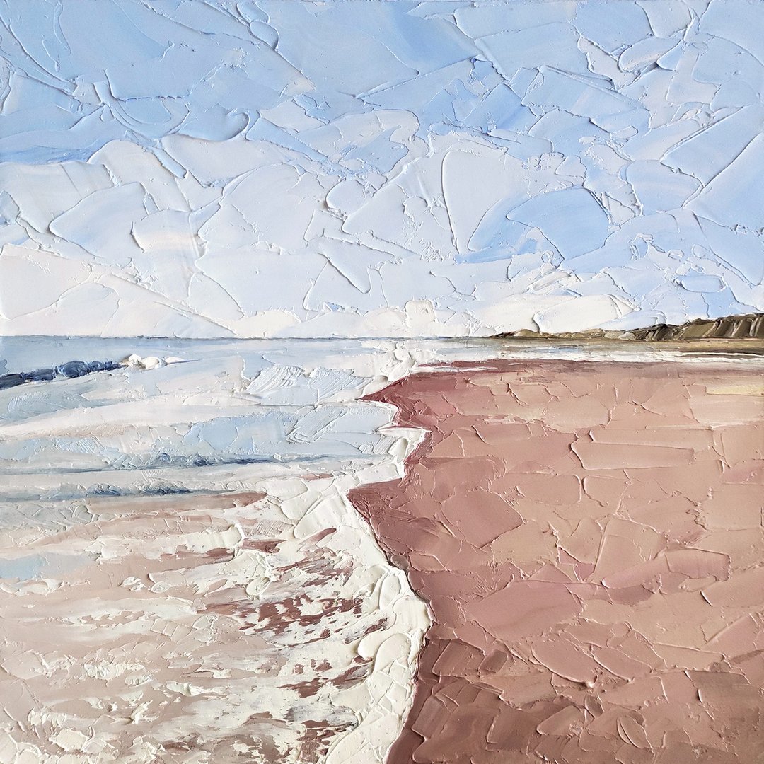 海滩绘画海洋艺术手绘原绘油画海景墙艺术墙装饰 - 海报/装饰画/版画 - 其他材质 粉红色