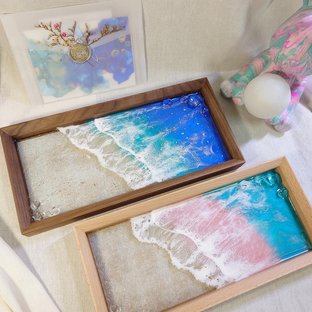 玻璃窗花:海浪托盘/环氧树脂托盘 - 摆饰 - 树脂 蓝色