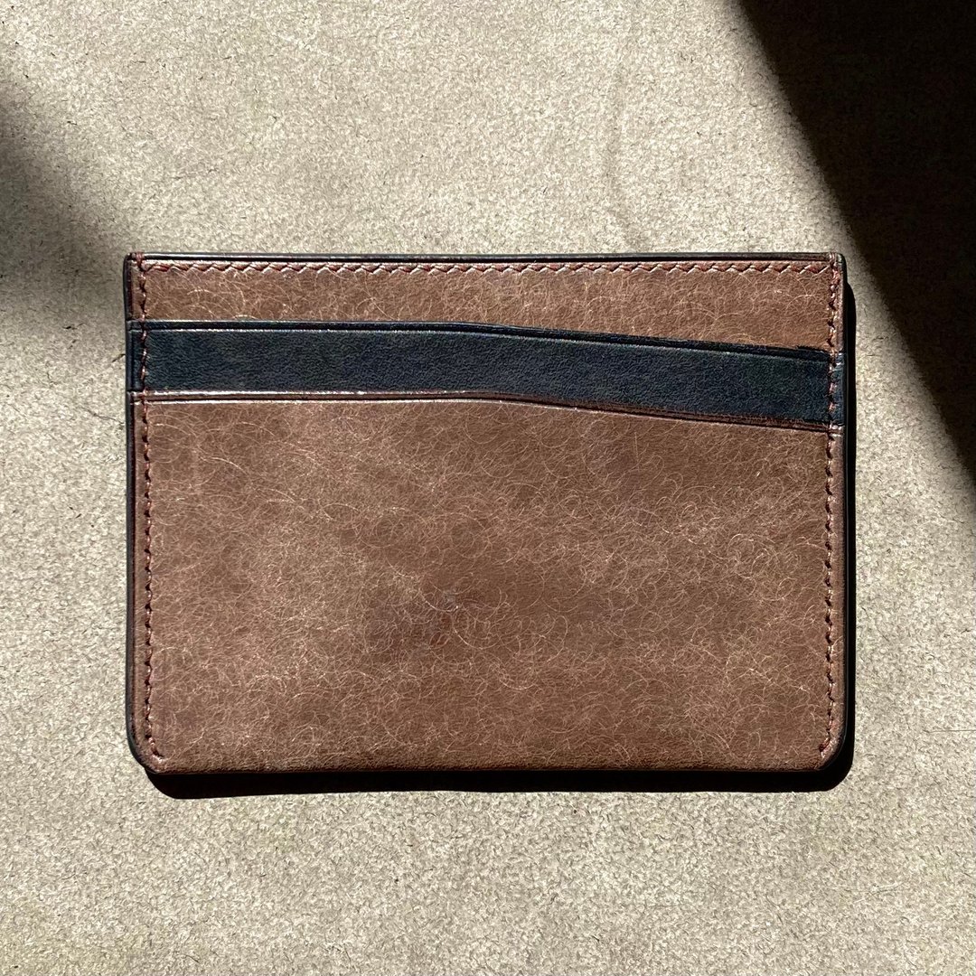 [Handmade in Japan] Genuine Leather Card Case (Brown Gray) Pass Case Pass Case Card Holder - 名片夹/名片盒 - 真皮 咖啡色