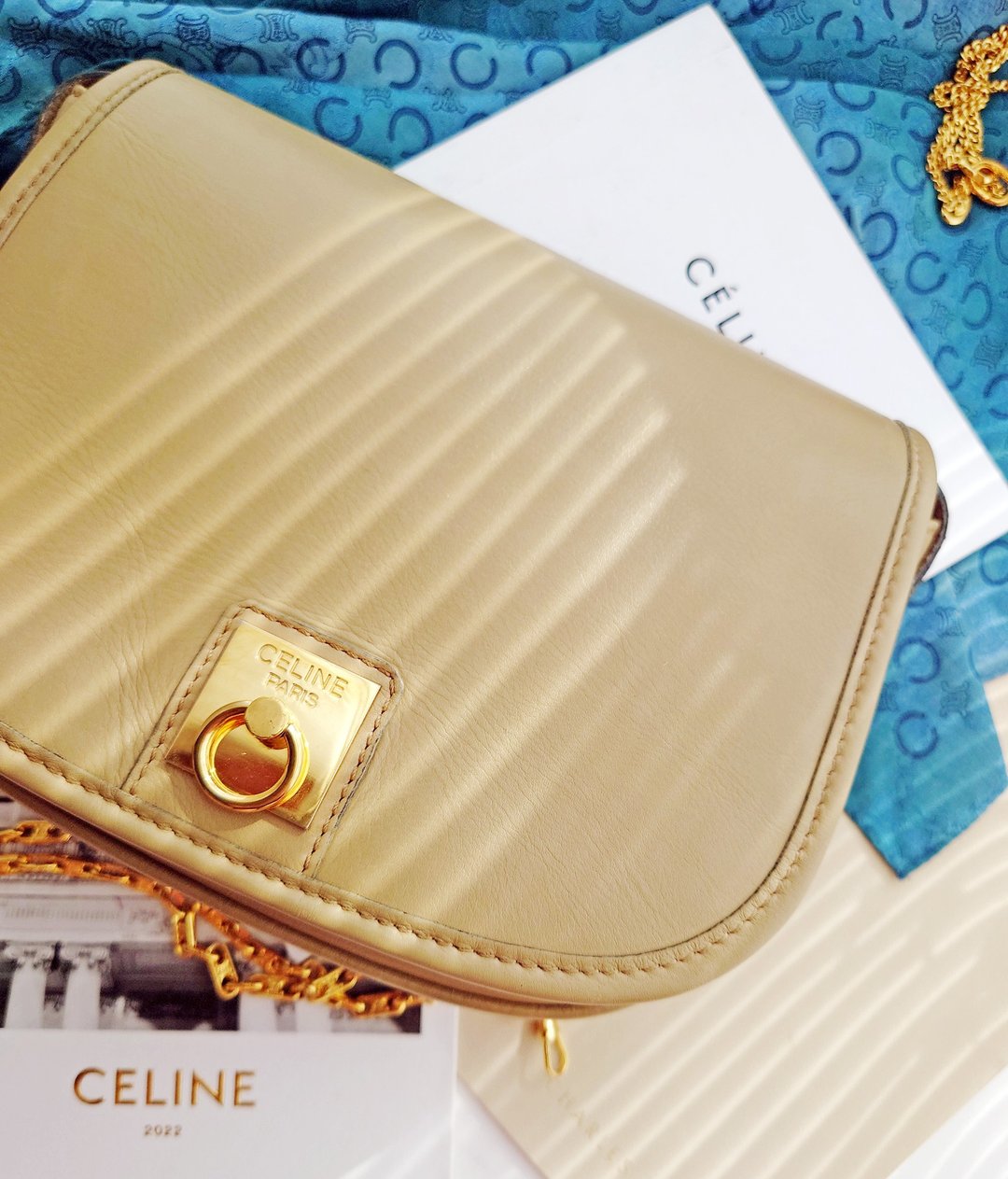 中古美品 CELINE 杏绿马蹄半月包马鞍包单肩包斜背包斜背包斜挎包 - 侧背包/斜挎包 - 真皮 黑色