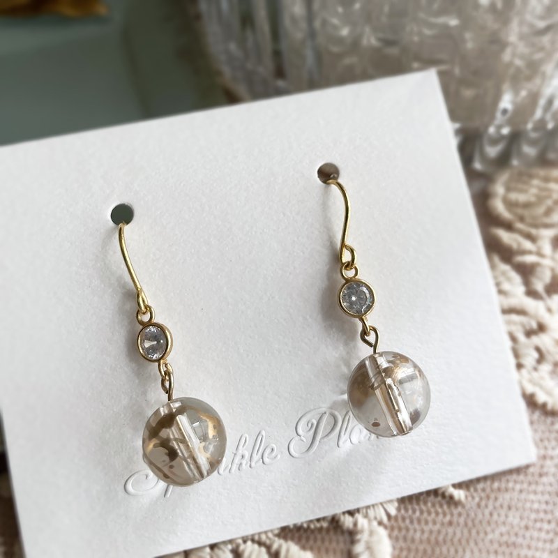 和风金纹唐草珠耳环- 澄明 - 耳环/耳夹 - 其他金属 透明