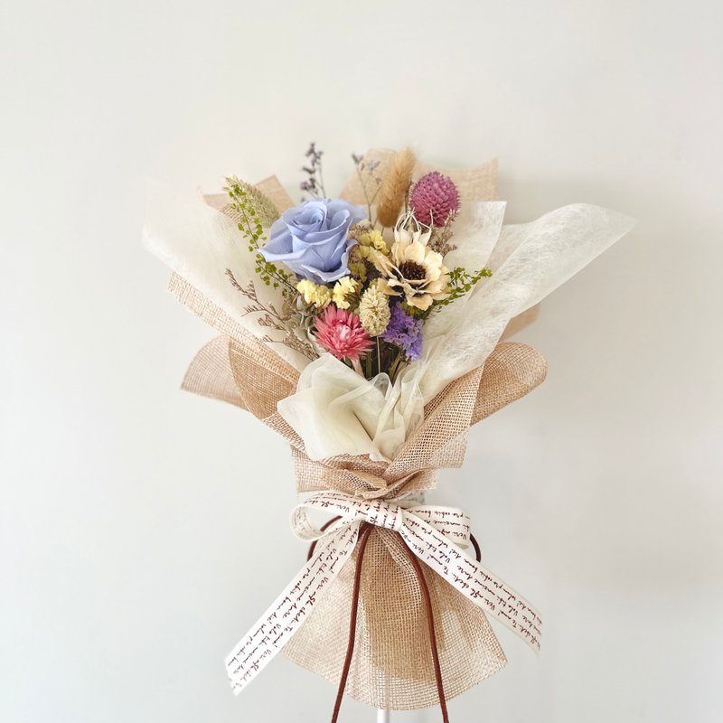 永生玫瑰小花束・ 清新文青风・不凋花・生日小礼・温柔色系花束 - 干燥花/捧花 - 植物．花 