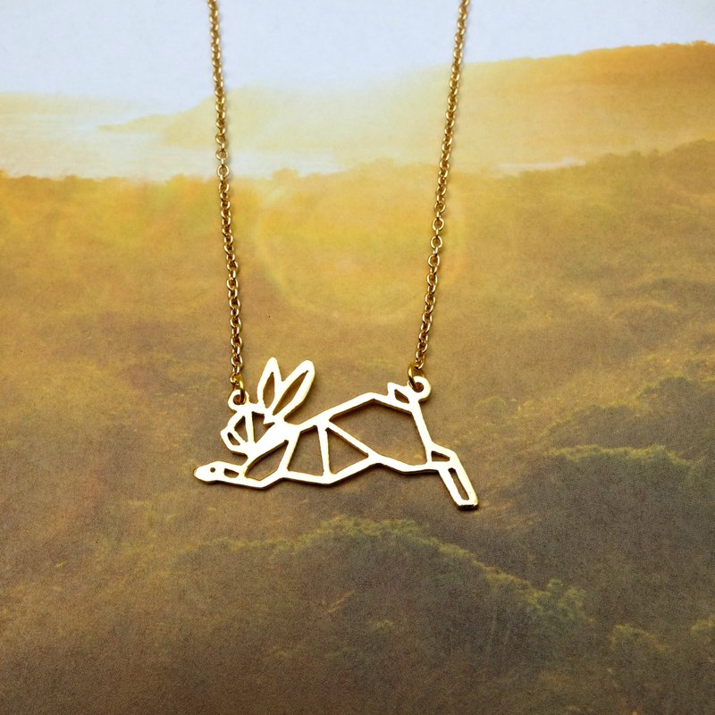 Rabbit Necklace Origami Animal Jewelry Pet Gift for her Gold Plated Pendant - 项链 - 铜/黄铜 金色