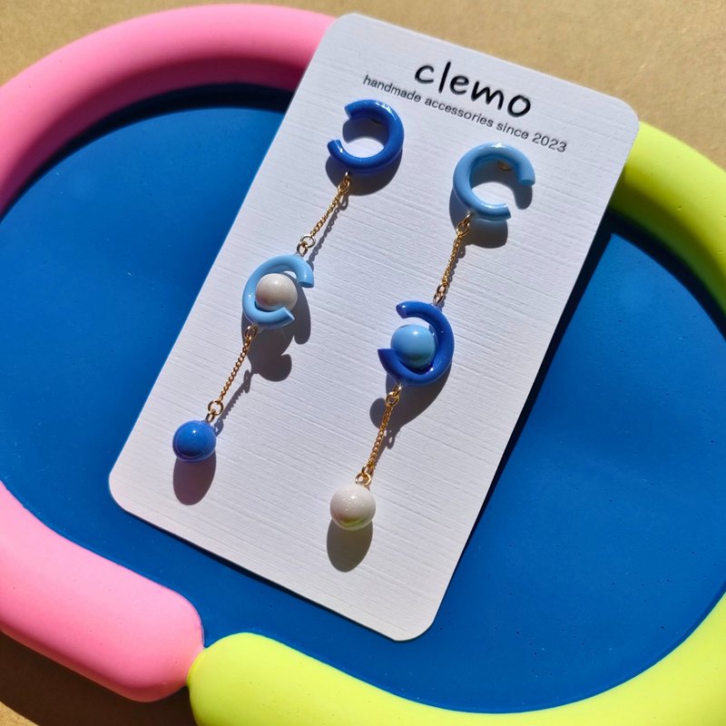 C Tama C 天蓝[耳针] - 耳环/耳夹 - 其他材质 蓝色