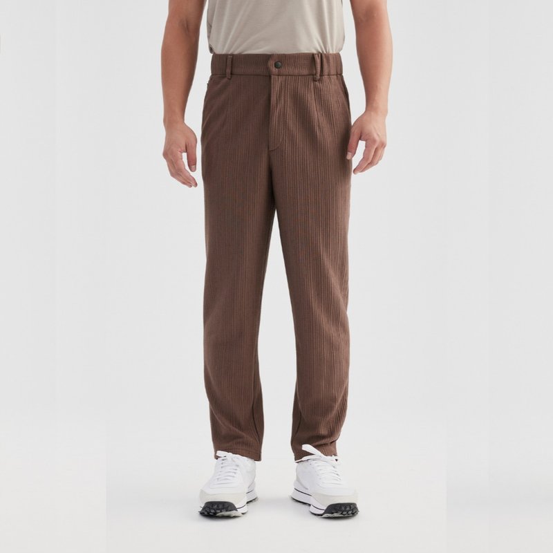 立体条纹男士西装裤 (THot 发热保暖)-棕 - 男士长裤 - 聚酯纤维 咖啡色