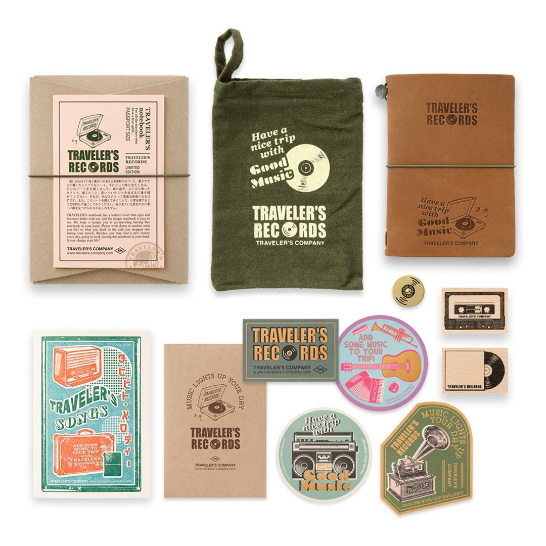 【日本同步】Traveler's Notebook 限量版文具组 PA尺寸 黑胶唱片 - 笔记本/手帐 - 真皮 咖啡色