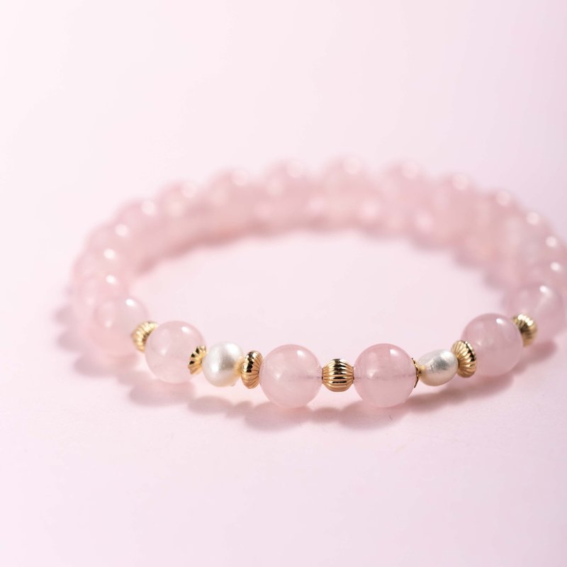 粉水晶珍珠14k包金手链 | 天然水晶手链礼物 - 手链/手环 - 水晶 粉红色