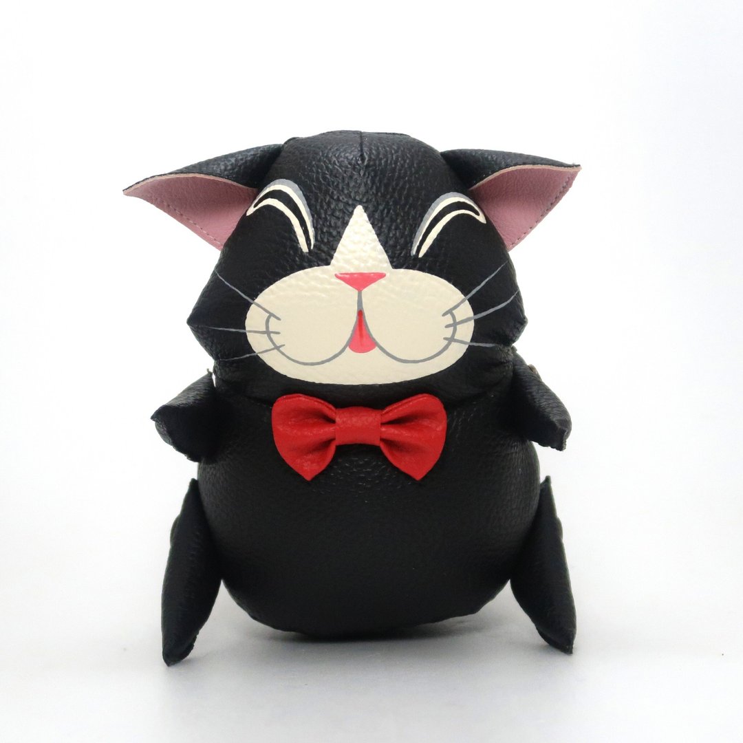 Black cat doll,fat little cat, handmade doll for animals lovers,sweet animals. - 玩偶/公仔 - 人造皮革 黑色