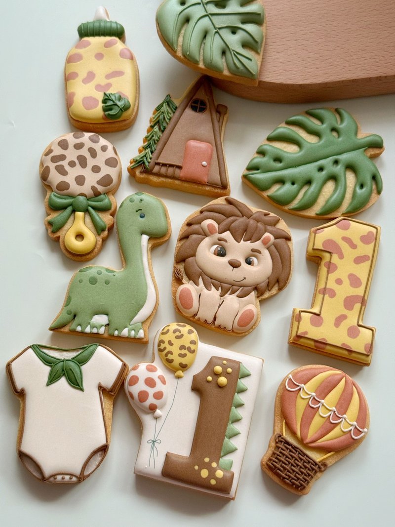 定制糖霜饼干-丛林一岁生日纪念组 11片/组 - 手工饼干 - 新鲜食材 咖啡色