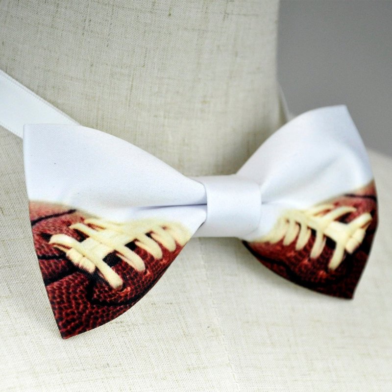榄球领结, Football bow tie, 白色领结,  榄球项链, 白色煲呔 - 颈链 - 聚酯纤维 