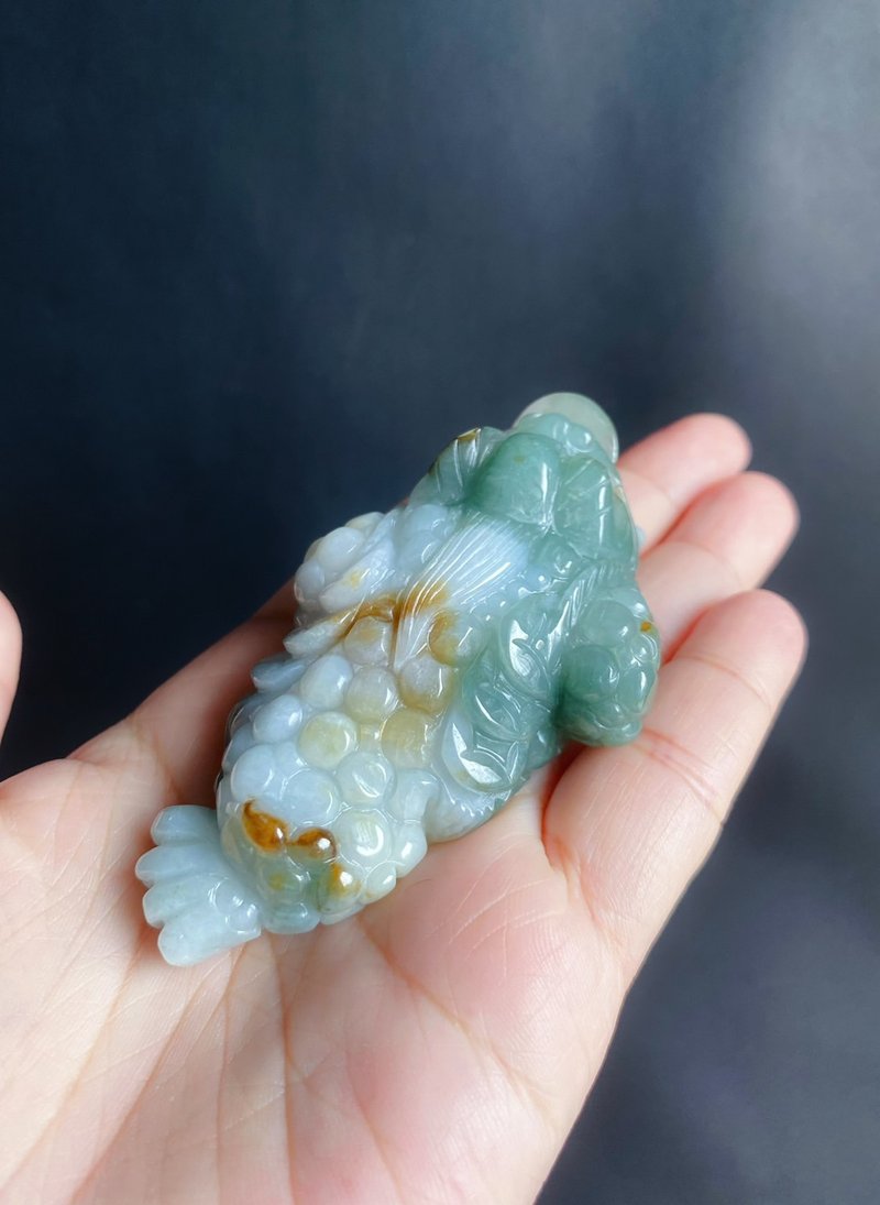 孤品 天然玉翡翠 招财富贵如意 三脚金蟾 手工雕 摆件 守护 - 摆饰 - 玉石 绿色