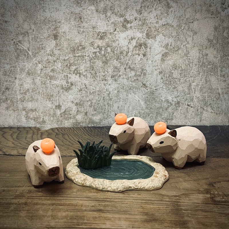 森林动物 | 大吉大利水豚君 卡皮巴拉 原木手工雕刻古铜钥匙圈 - 钥匙链/钥匙包 - 木头 