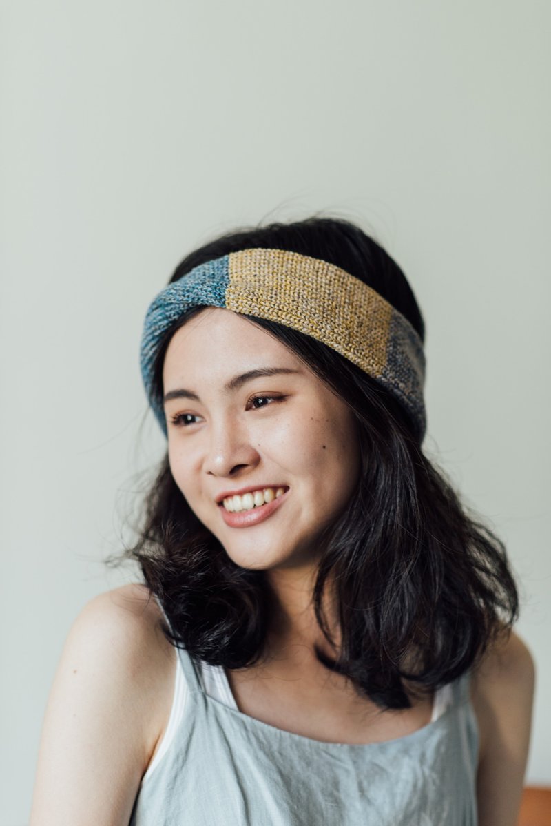 扭转拼色羊毛混纺发带/围脖-青鸟 - 发带/发箍 - 羊毛 蓝色