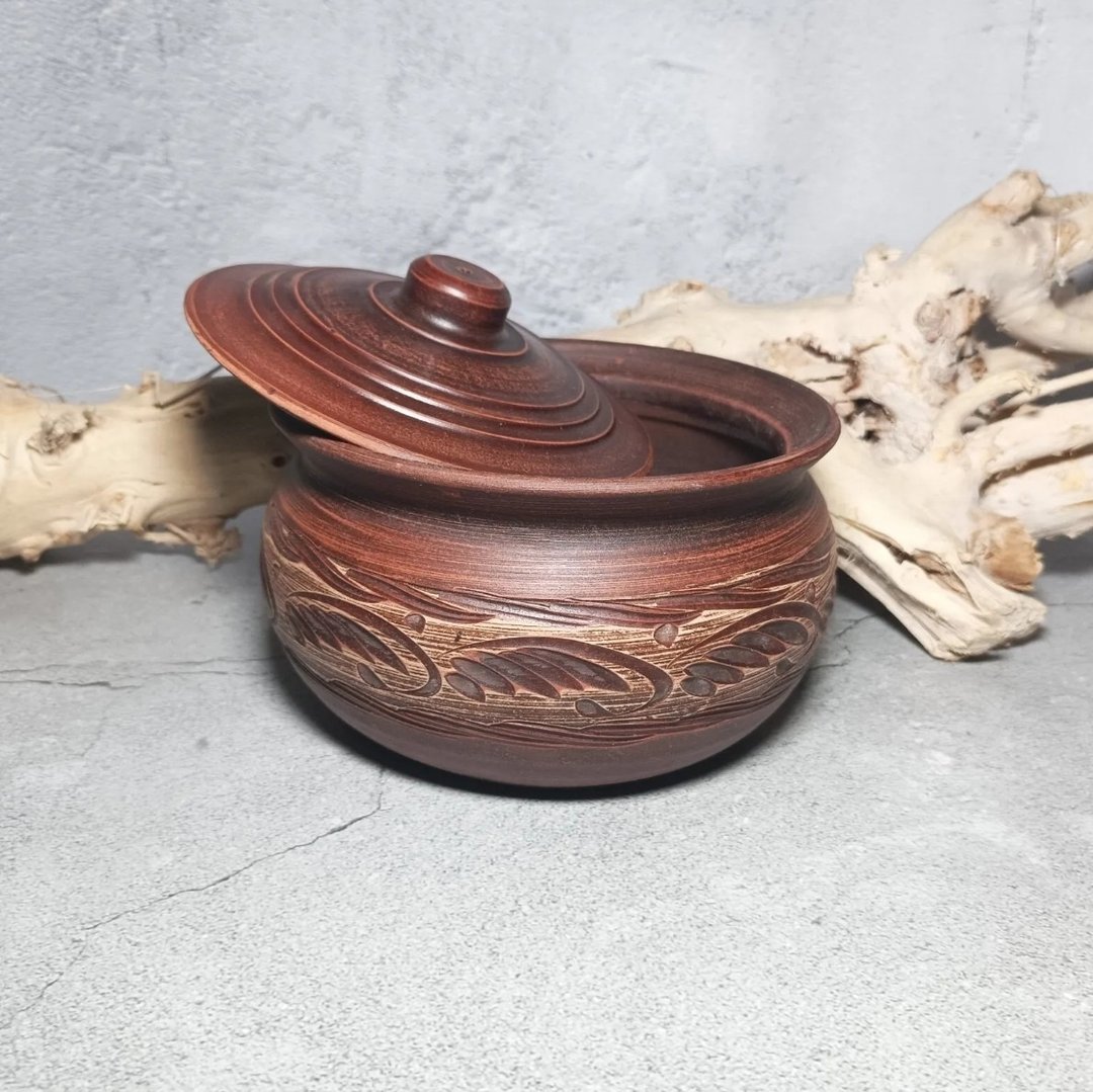 陶瓷烹饪锅1500毫升砂锅与盖子手工制作的红粘土 - 锅具/烤盘 - 粘土 
