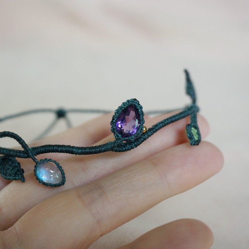 MS CHILDREN 原創設計 藤蔓 紫水晶 月光石編織鎖骨鏈 手鏈 - 项链 - 半宝石 