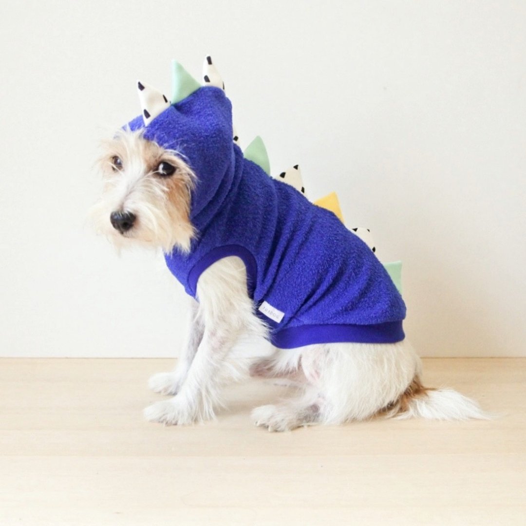 Dog hoodie Dino dog / Blue   M size - 衣/帽 - 棉 蓝色