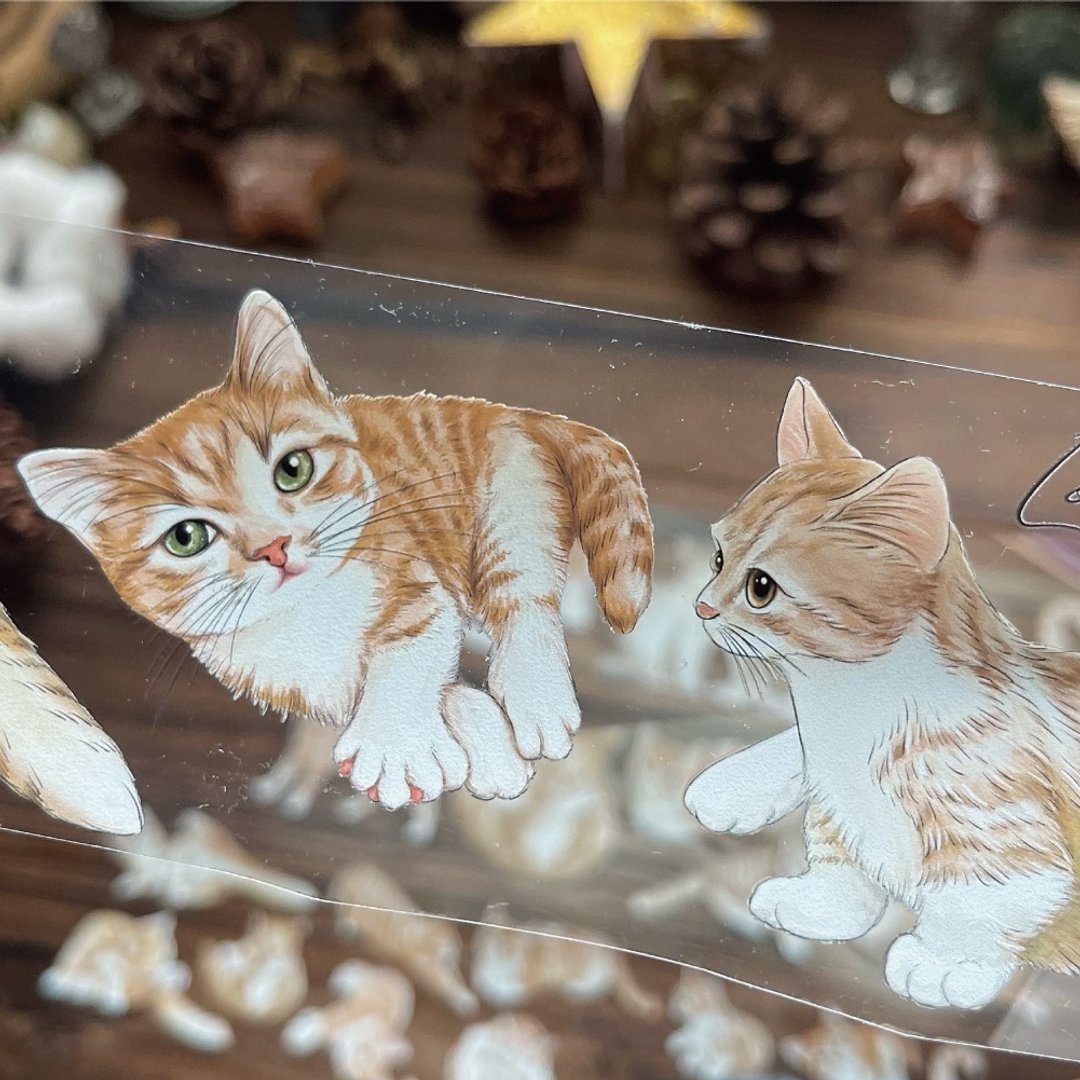TAP32 Love Cats / 亮面PET / 胶带 / 改版复刻 - 纸胶带 - 纸 橘色