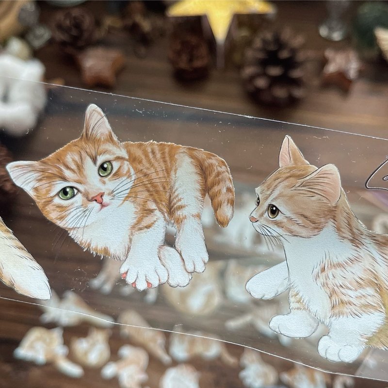 TAP32 Love Cats / 亮面PET / 胶带 / 改版复刻 - 纸胶带 - 纸 橘色