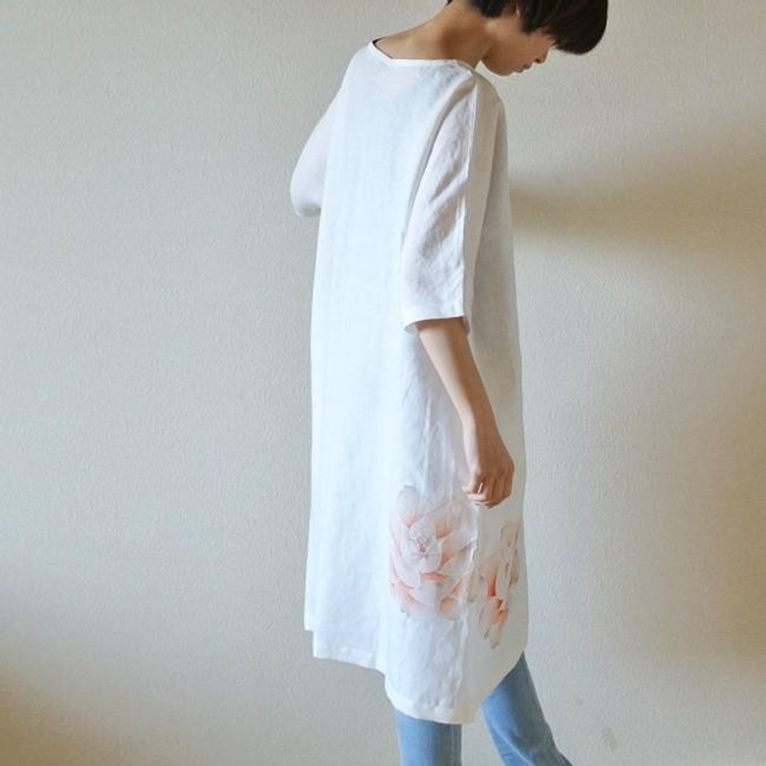 One Piece Peony <Orange> - 洋装/连衣裙 - 棉 白色