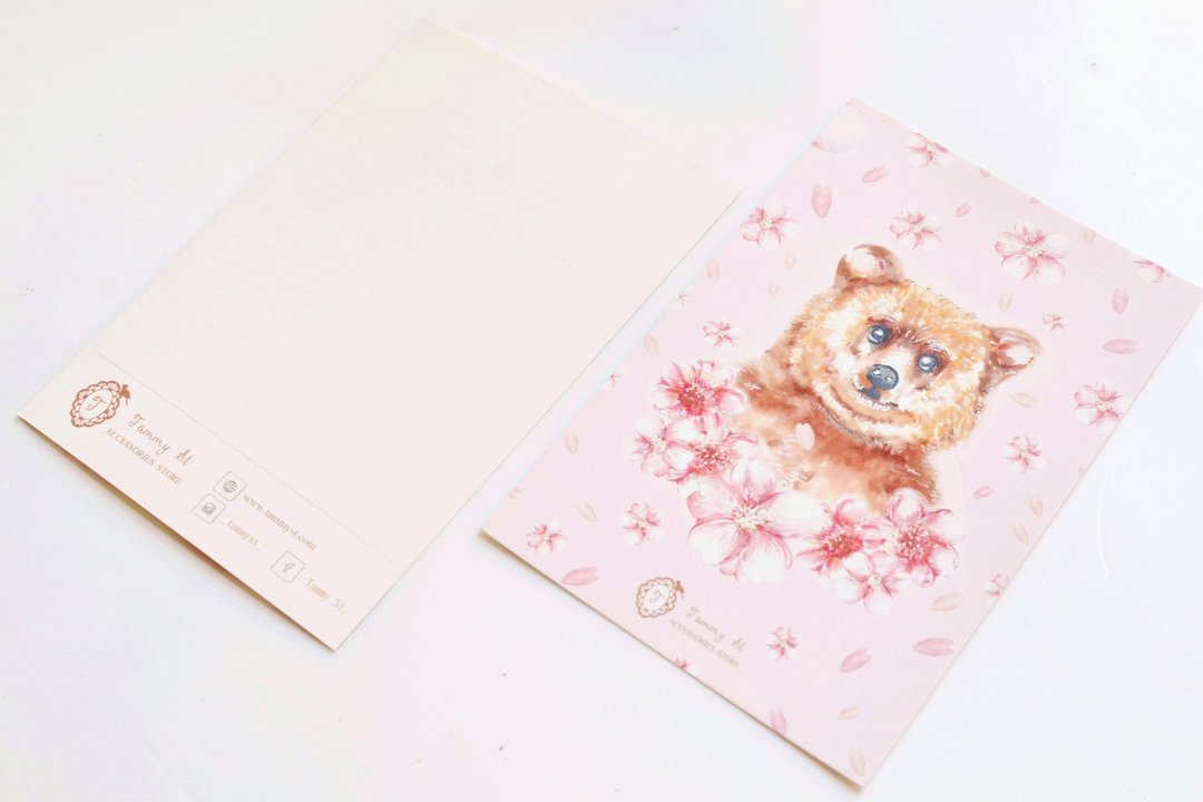 Sakura Bear 粉红色樱熊兔明信片 - 卡片/明信片 - 纸 粉红色