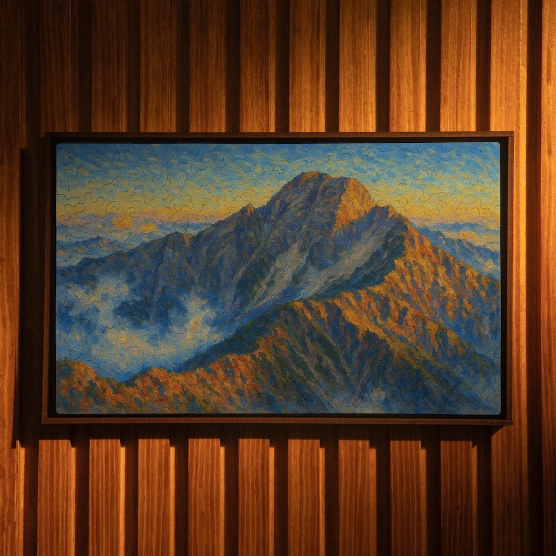 富饶台湾-云隐玉山【壁虎拼图】免黏胶 不散落 附木框 拼完即展示 - 摆饰 - 木头 咖啡色