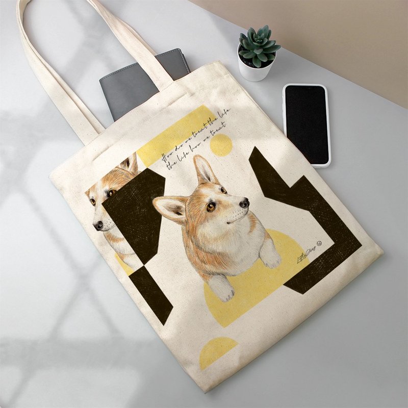 棉帆提袋 _ 柯基款 - 手提包/手提袋 - 纸 黄色