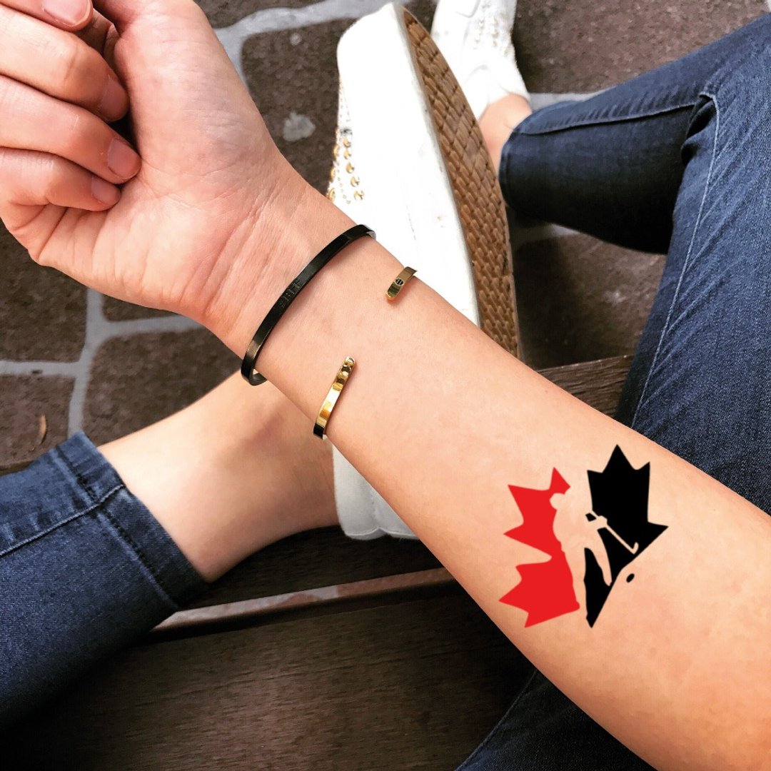 OhMyTat 加拿大曲棍球 Canada Hockey 刺青图案纹身贴纸 (2 张) - 纹身贴 - 纸 红色