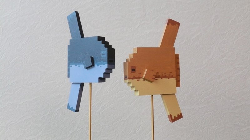 像素风动物公仔 原木制作 精美涂装 水族 维特拉像素动物园 - 玩偶/公仔 - 木头 灰色