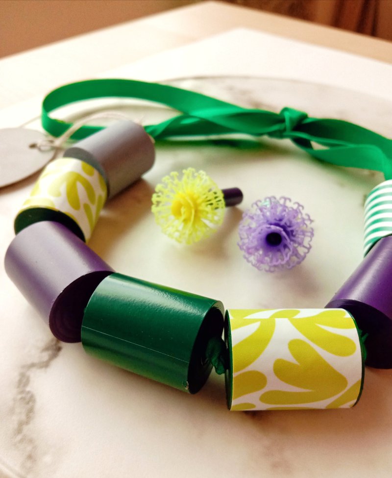 【一套穿搭】新年限定 项链_鸢尾花色纸串珠+星球耳环 包邮 - 项链 - 纸 紫色