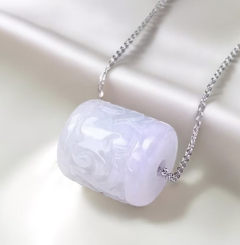 【万事亨通】紫罗兰雕花路路通项链 | 天然缅甸翡翠A货 | 送礼 - 项链 - 玉石 紫色