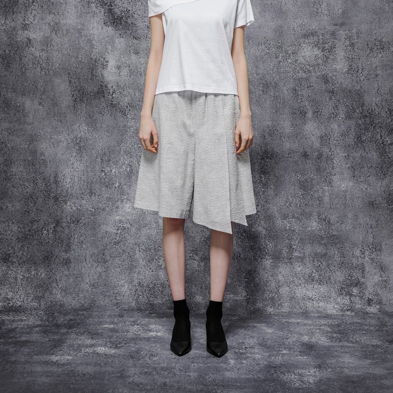 雨落印花片层不对称五分裤 - 女装短裤 - 棉．麻 灰色